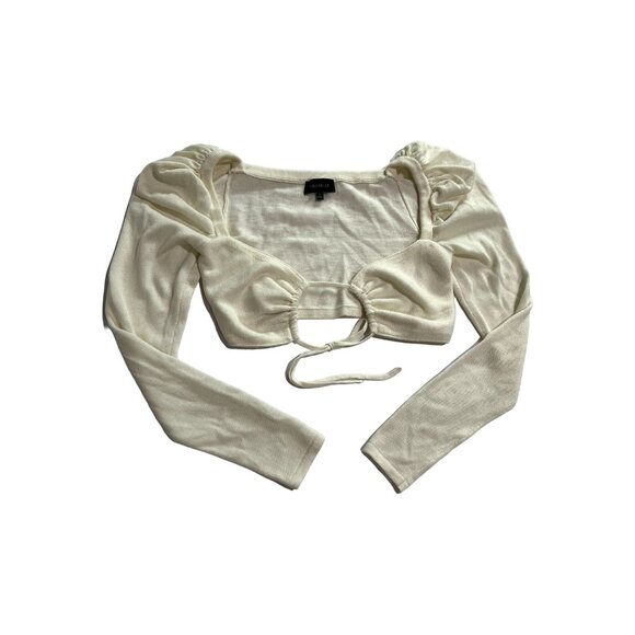 Majorelle Tie Front Crop Top in Ivory - Picture 1 of 3